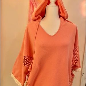Coral colored hoodie 3/4 sleeves